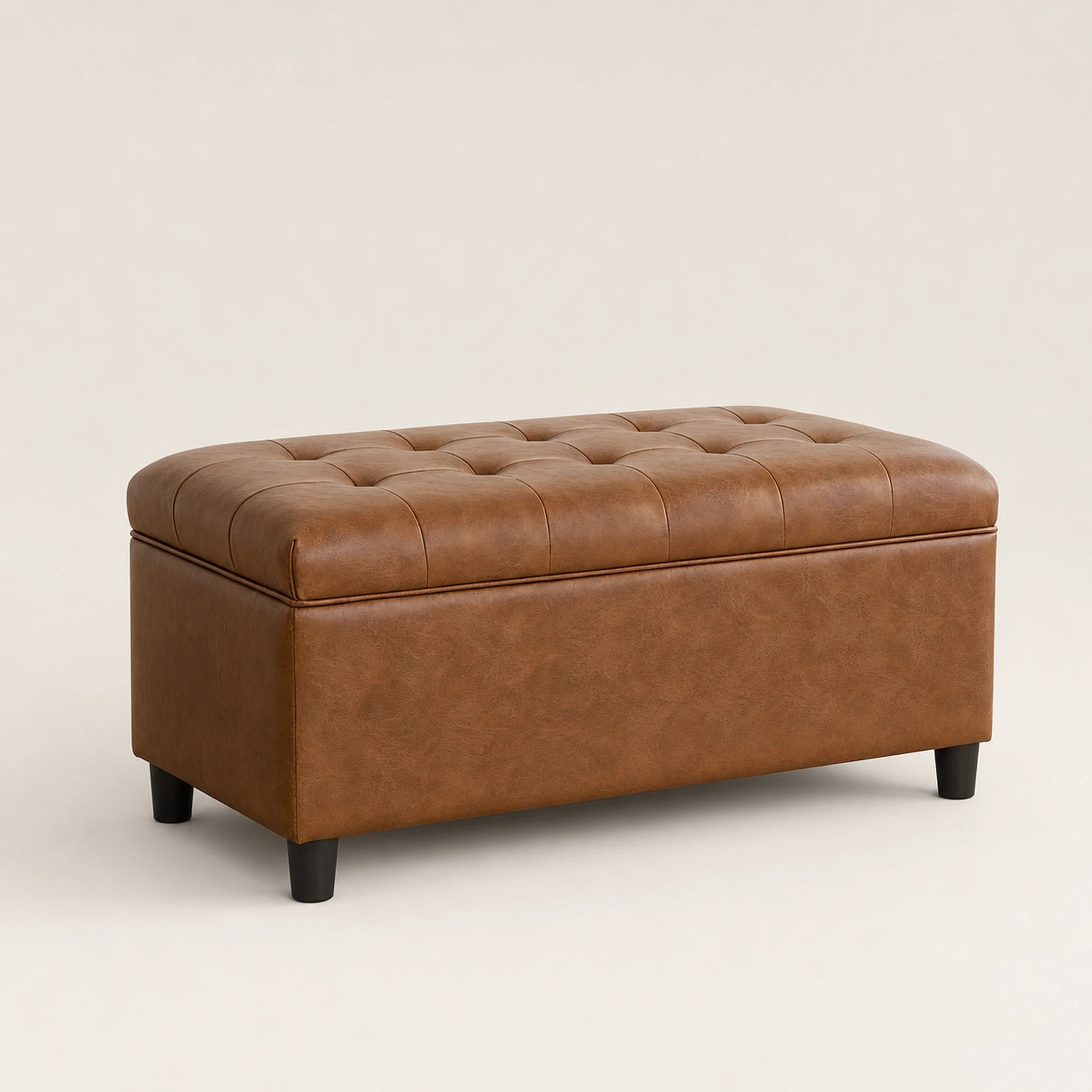 Beringia Ochre Yellow linen 36-inch storage ottoman – warm studio front view
