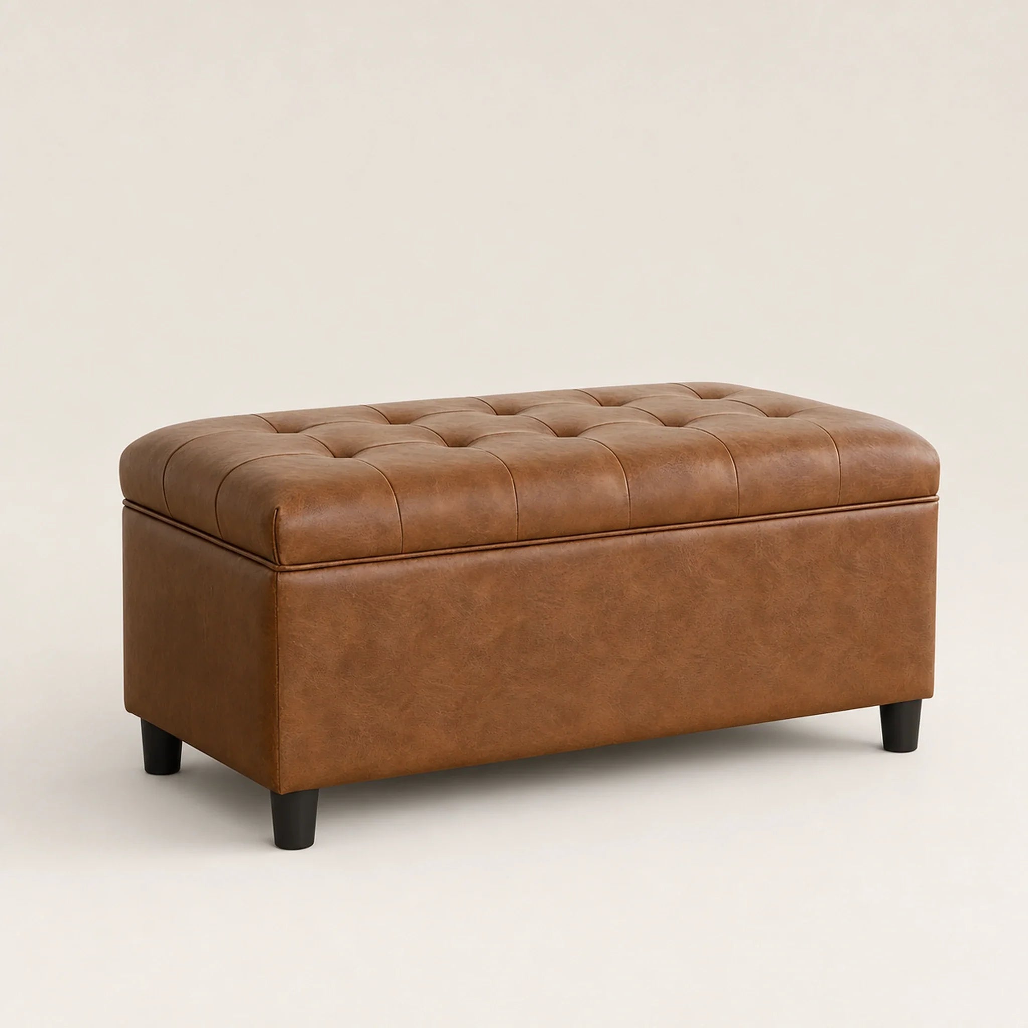 Joveco Ochre Yellow storage ottoman – warm studio front view