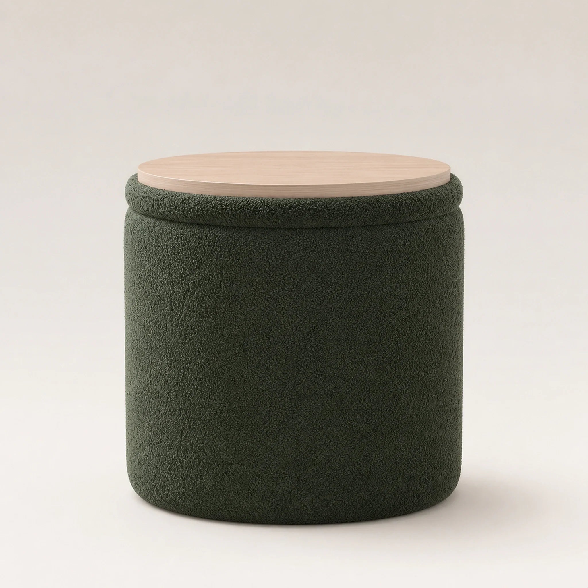 Joveco Olive Green storage ottoman – warm studio front view