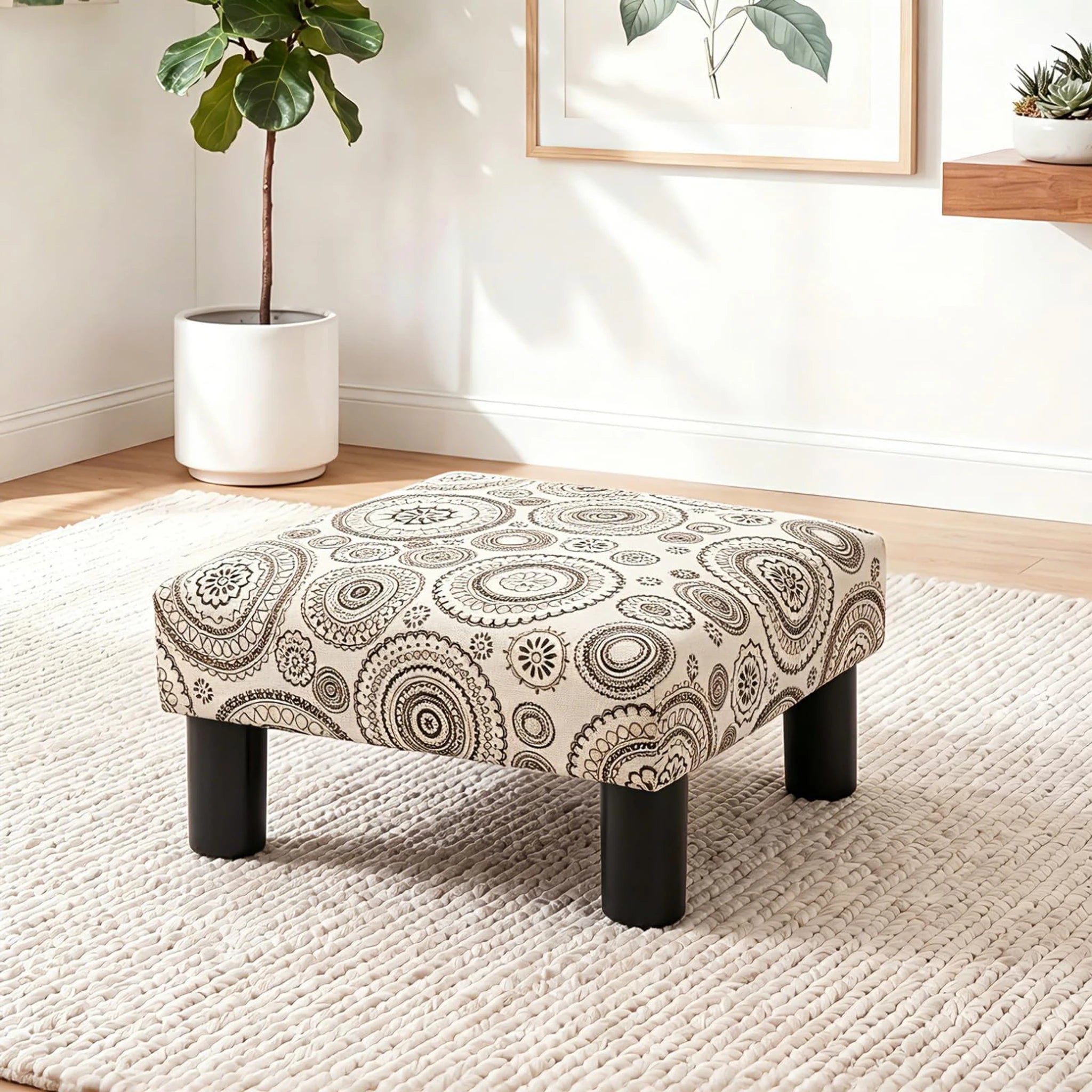 Joveco Printing Beige Velvet Footrest Stool – styled home scene