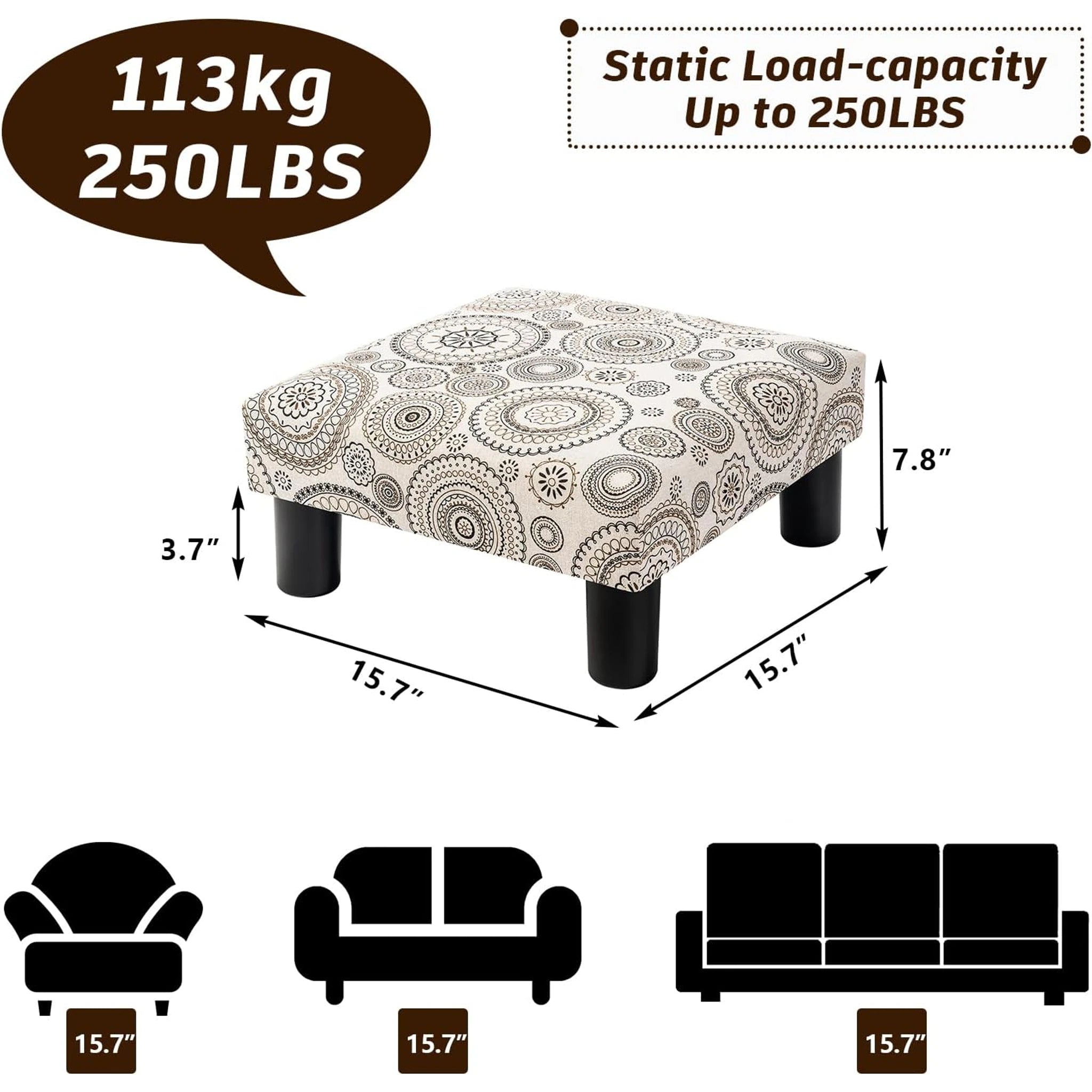 Joveco Printing Beige Velvet Footrest Stool – dimensions chart