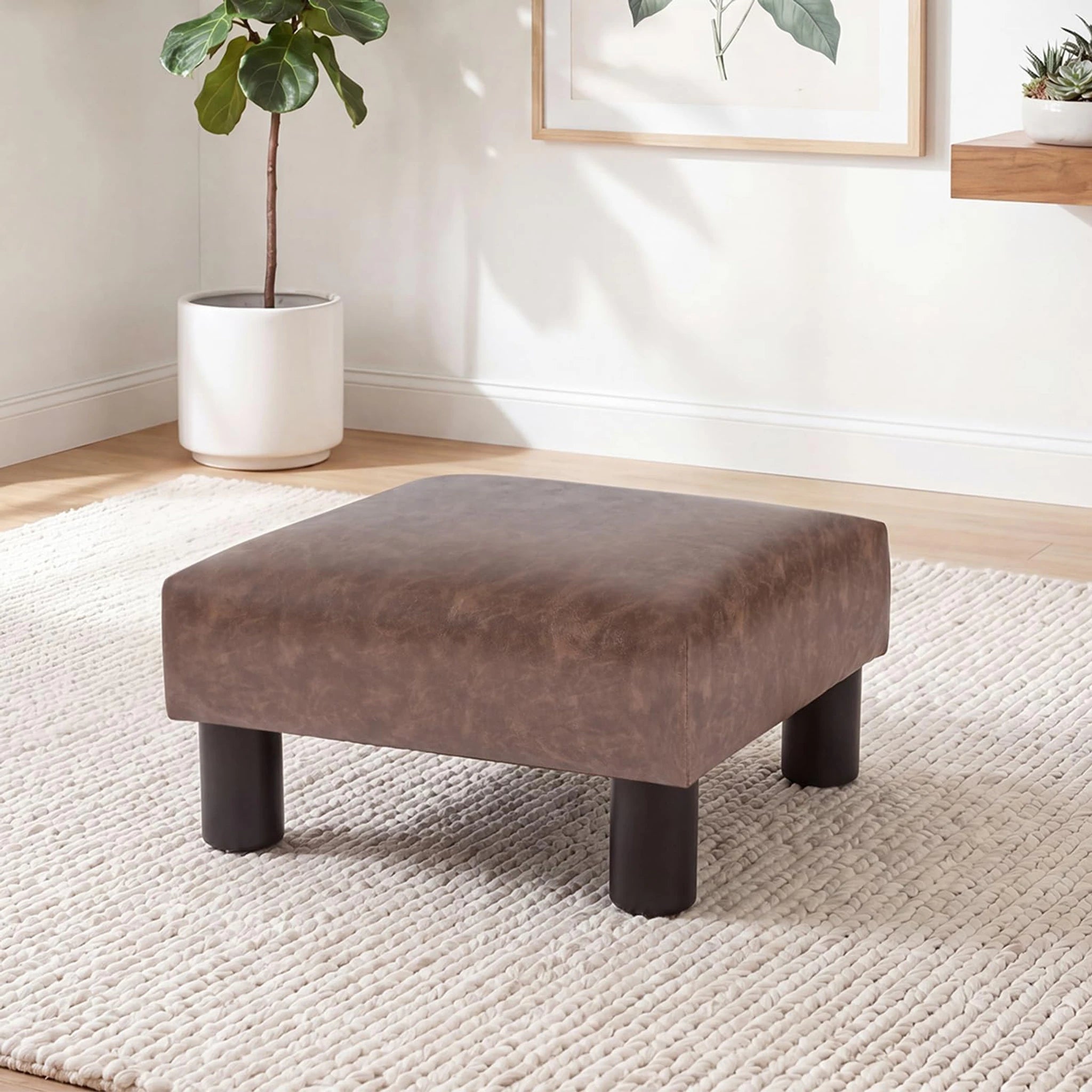 Joveco Taupe Brown Faux Leather Footrest Stool – styled home scene