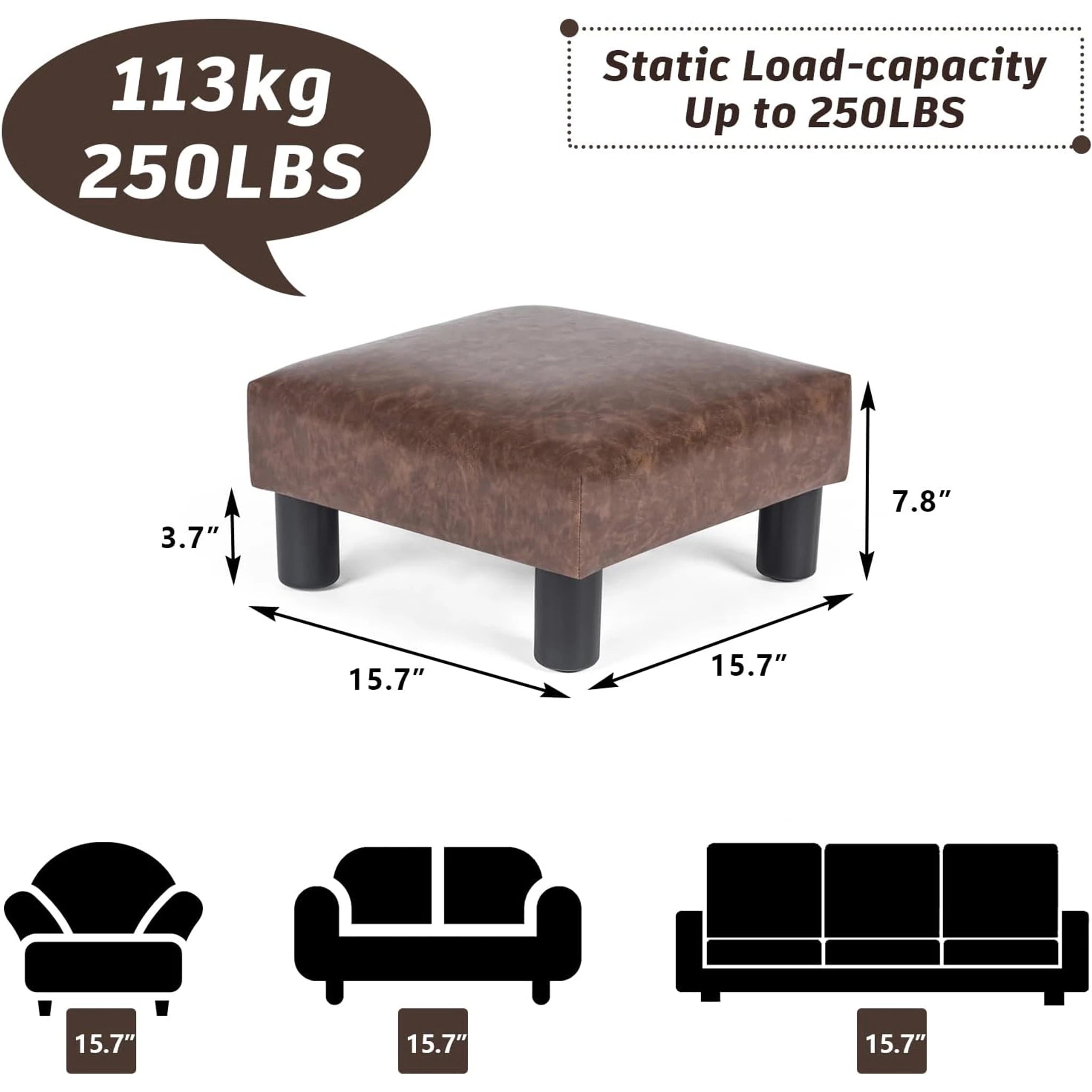 Joveco Taupe Brown Faux Leather Footrest Stool – dimensions chart