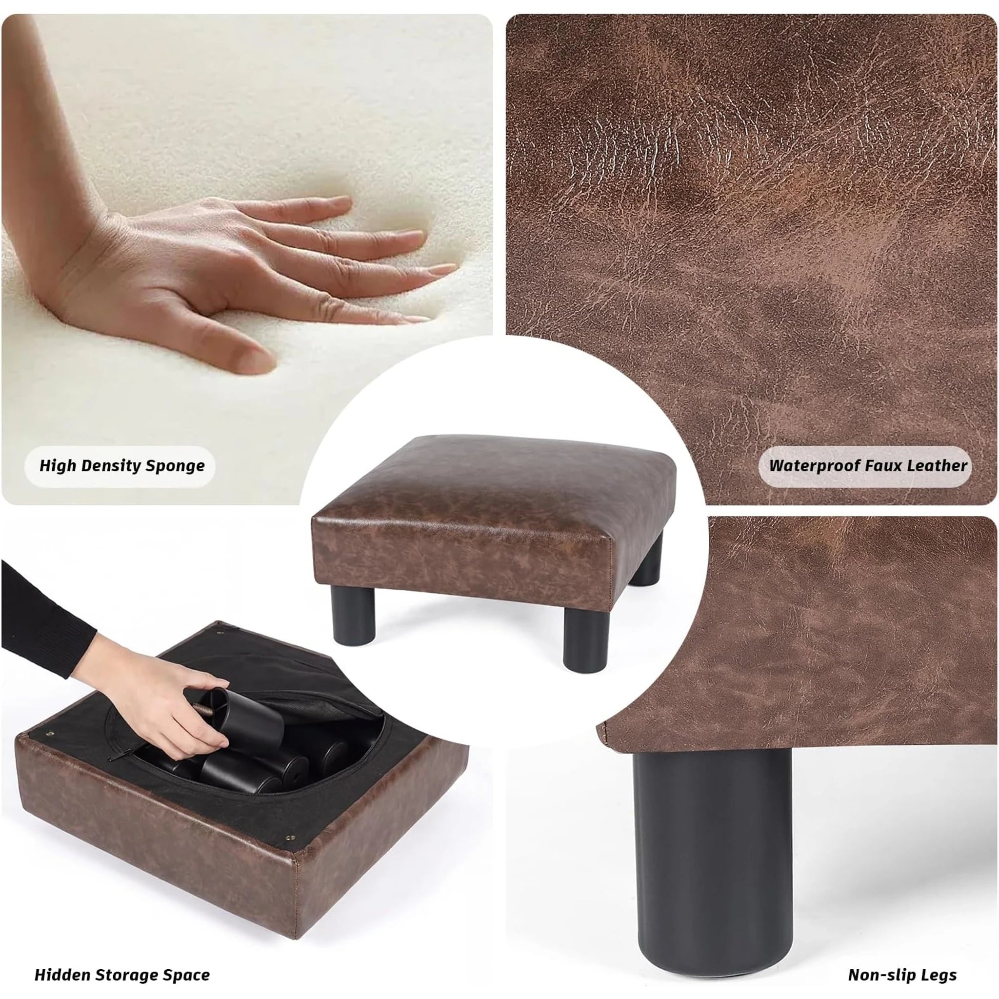 Joveco Taupe Brown Faux Leather Footrest Stool – detail and materials view