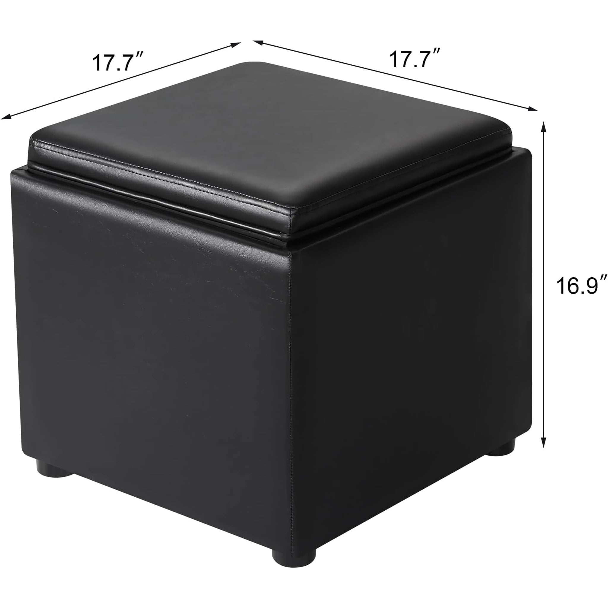 Joveco Tray, Black Tray-Top Linen Square Storage Ottoman – dimensions chart