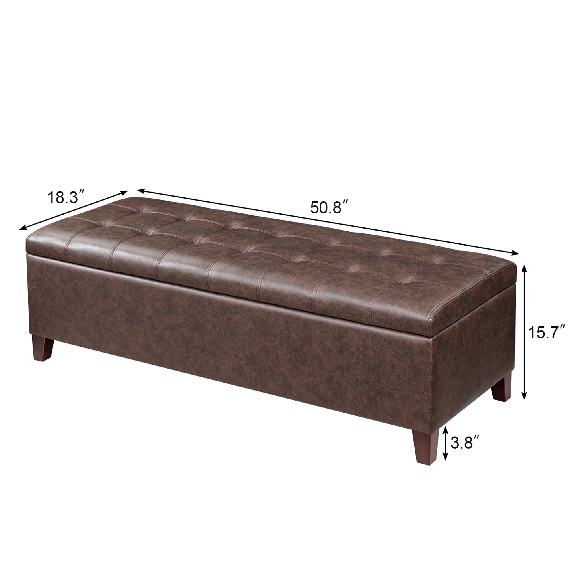Joveco Vintage Brown Tufted Faux Leather Storage Ottoman Bench – product detail view
