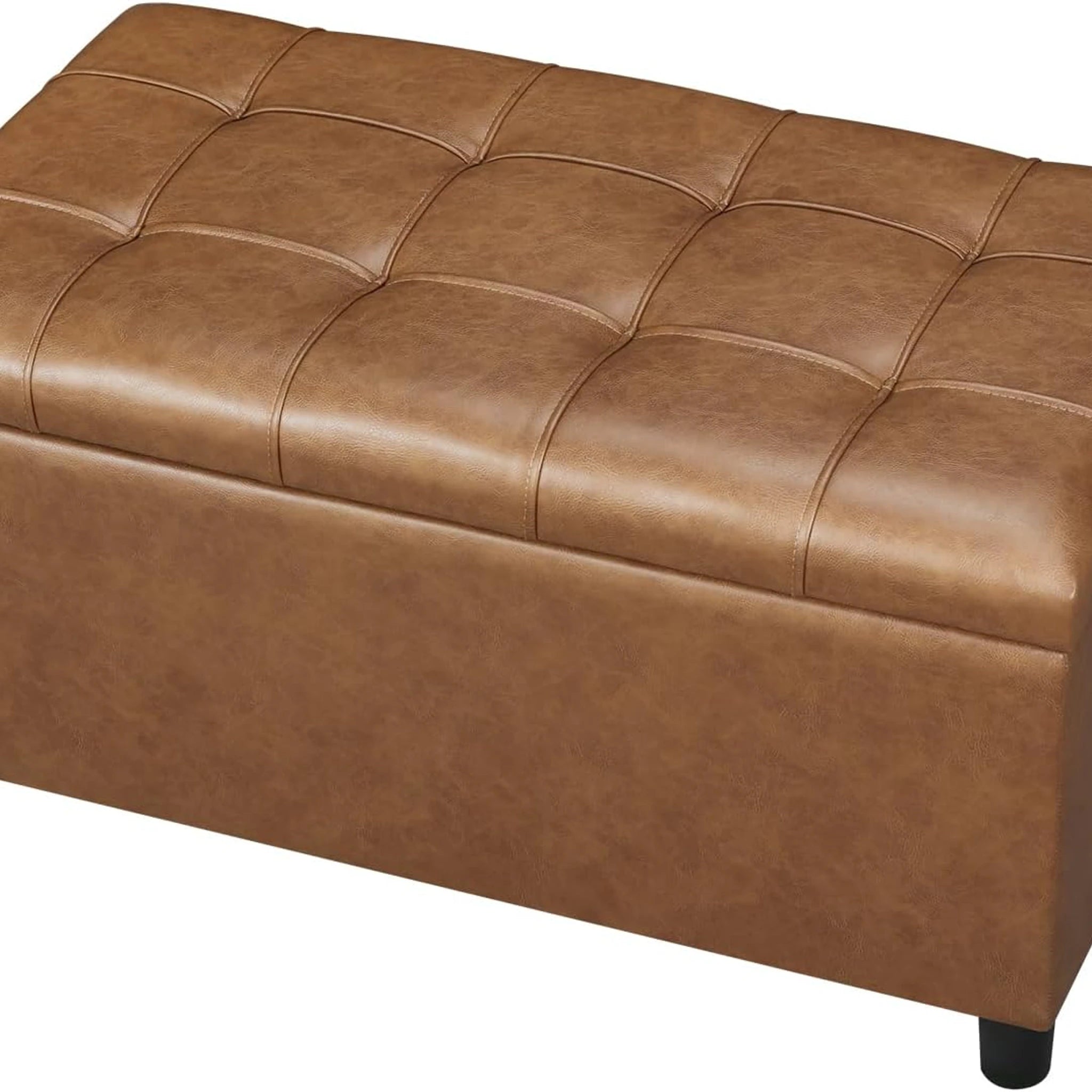 Joveco Warm Golden Brown Tufted Faux Leather Storage Ottoman – styled home scene