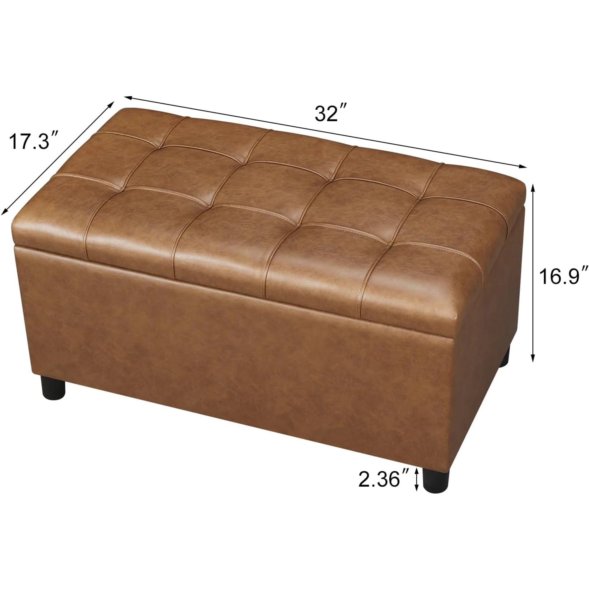 Joveco Warm Golden Brown Tufted Faux Leather Storage Ottoman – dimensions chart