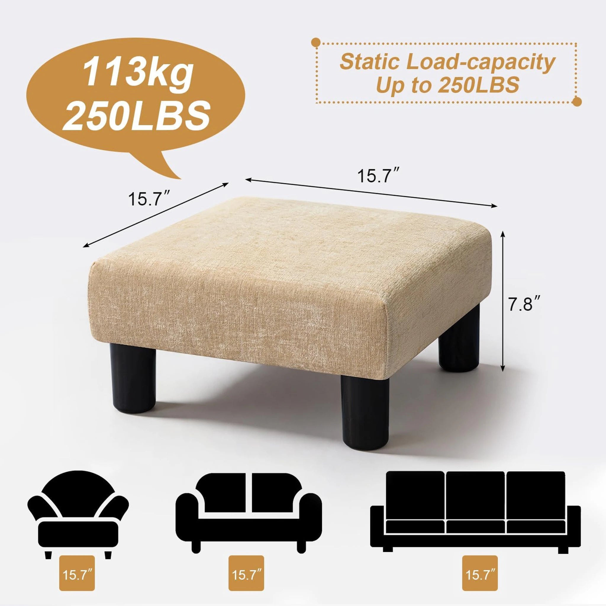 Joveco Wheat Fabric Footrest Stool – dimensions chart