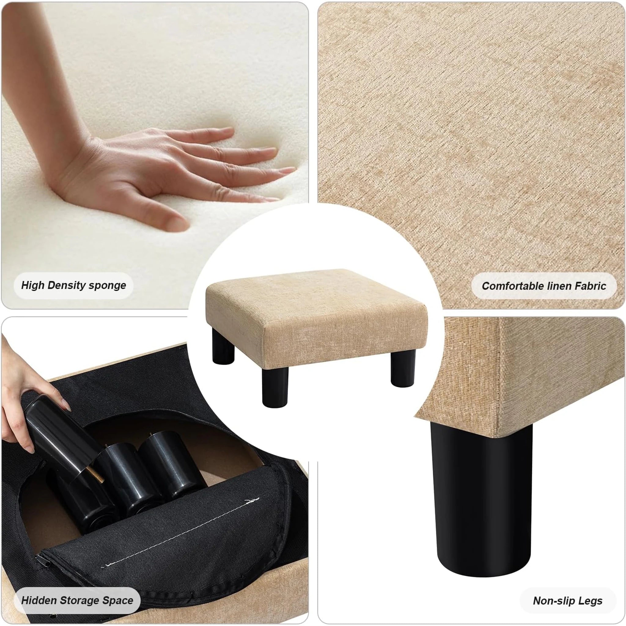 Joveco Wheat Fabric Footrest Stool – detail and materials view