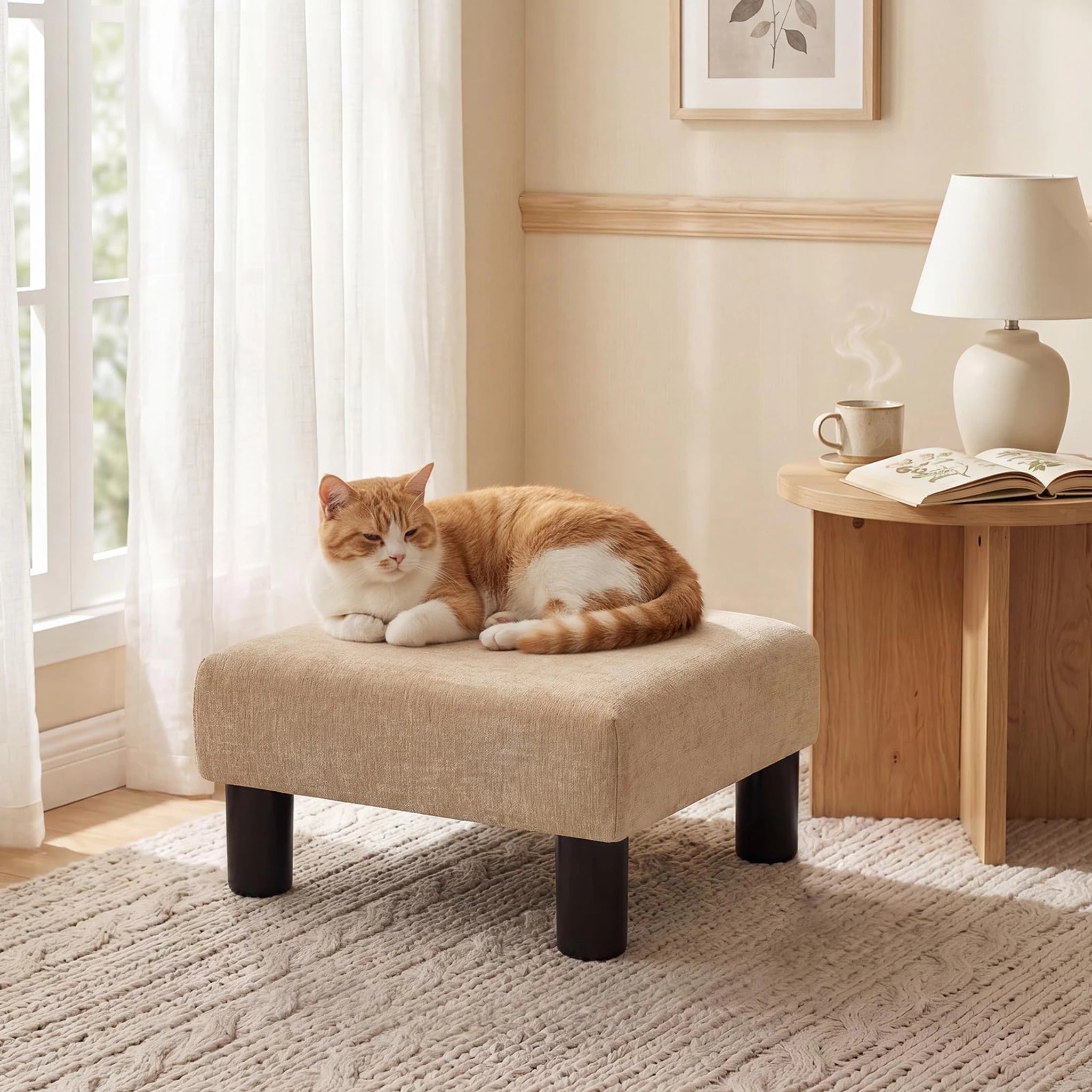 Joveco Wheat Fabric Footrest Stool – lifestyle room view