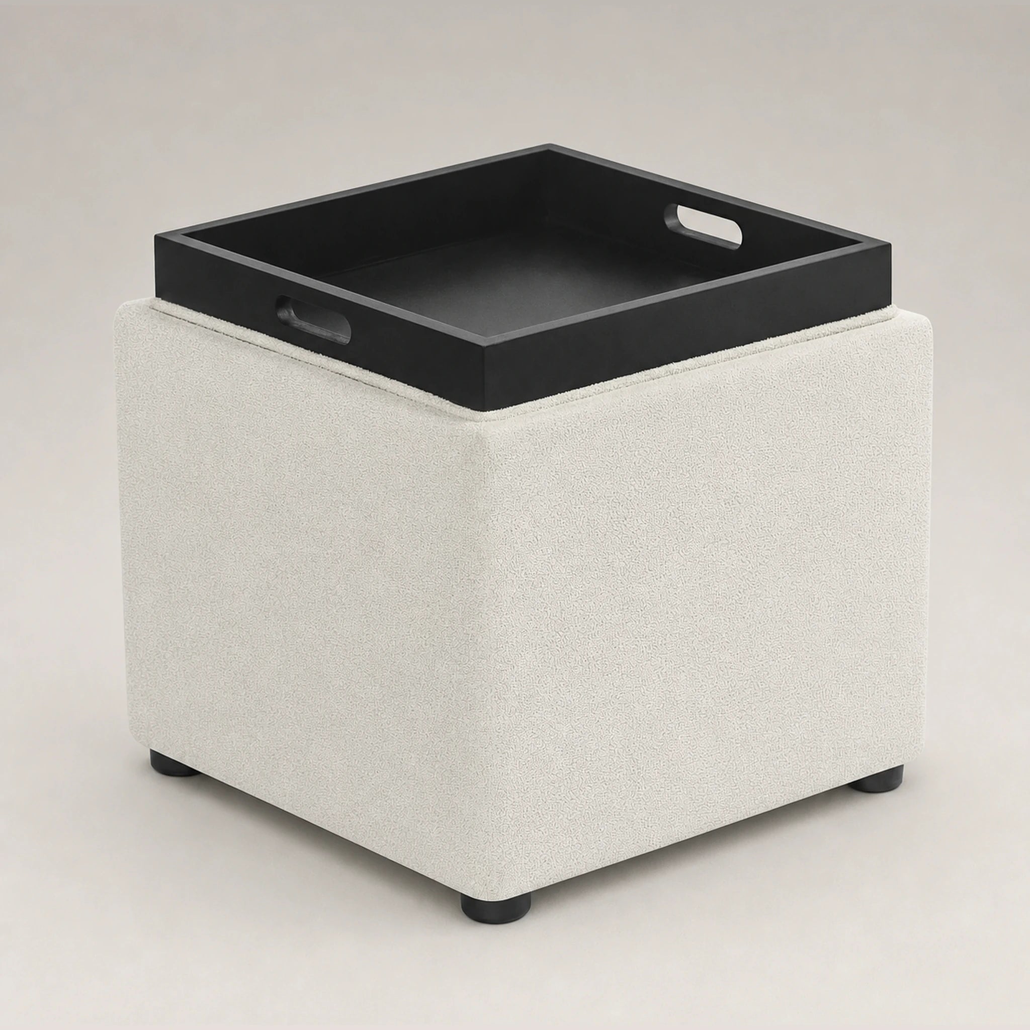 Joveco White storage ottoman – warm studio front view
