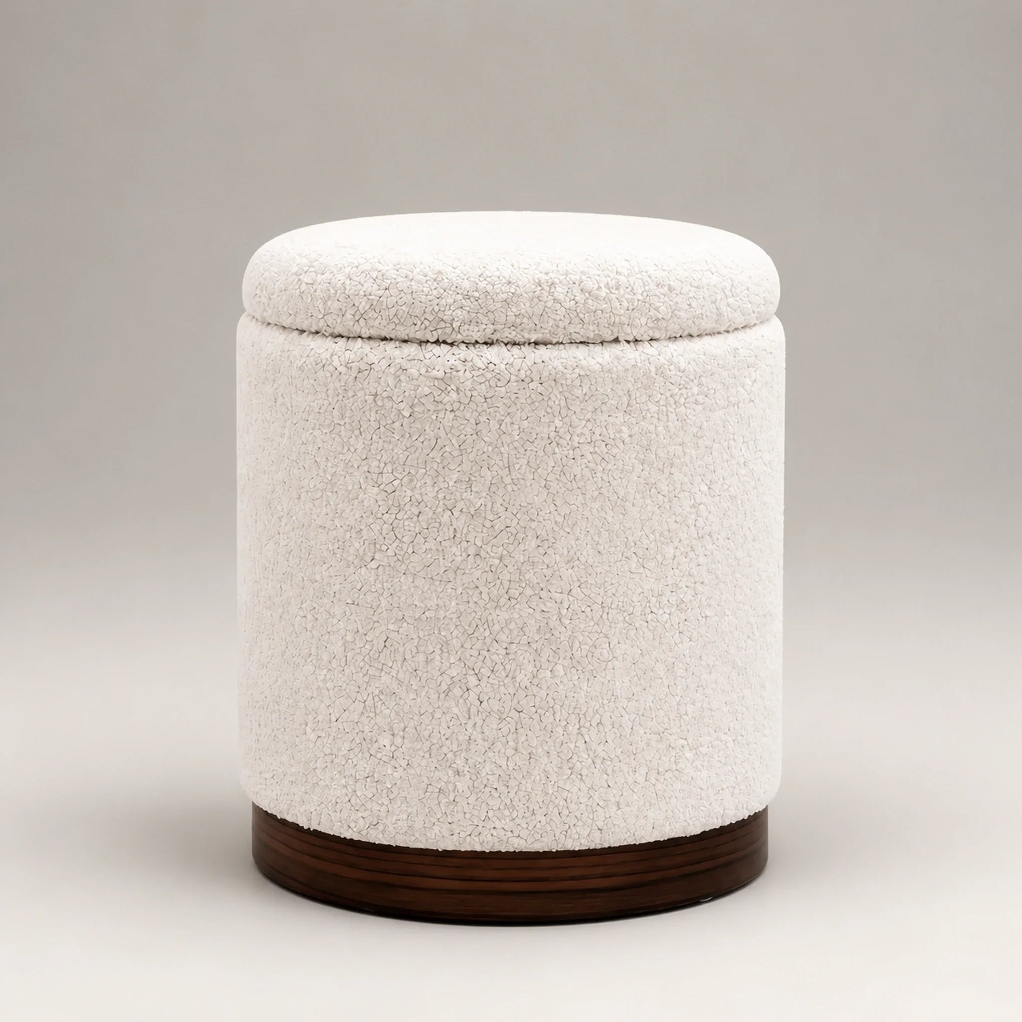 Joveco White With Walnut Wood Trim storage ottoman – warm studio front view#Color_White With Walnut Wood Trim