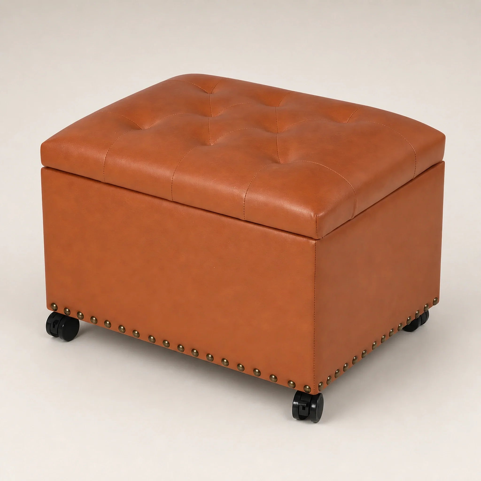 Decent Home Orange Brown storage ottoman – warm studio front view#Color_Orange Brown