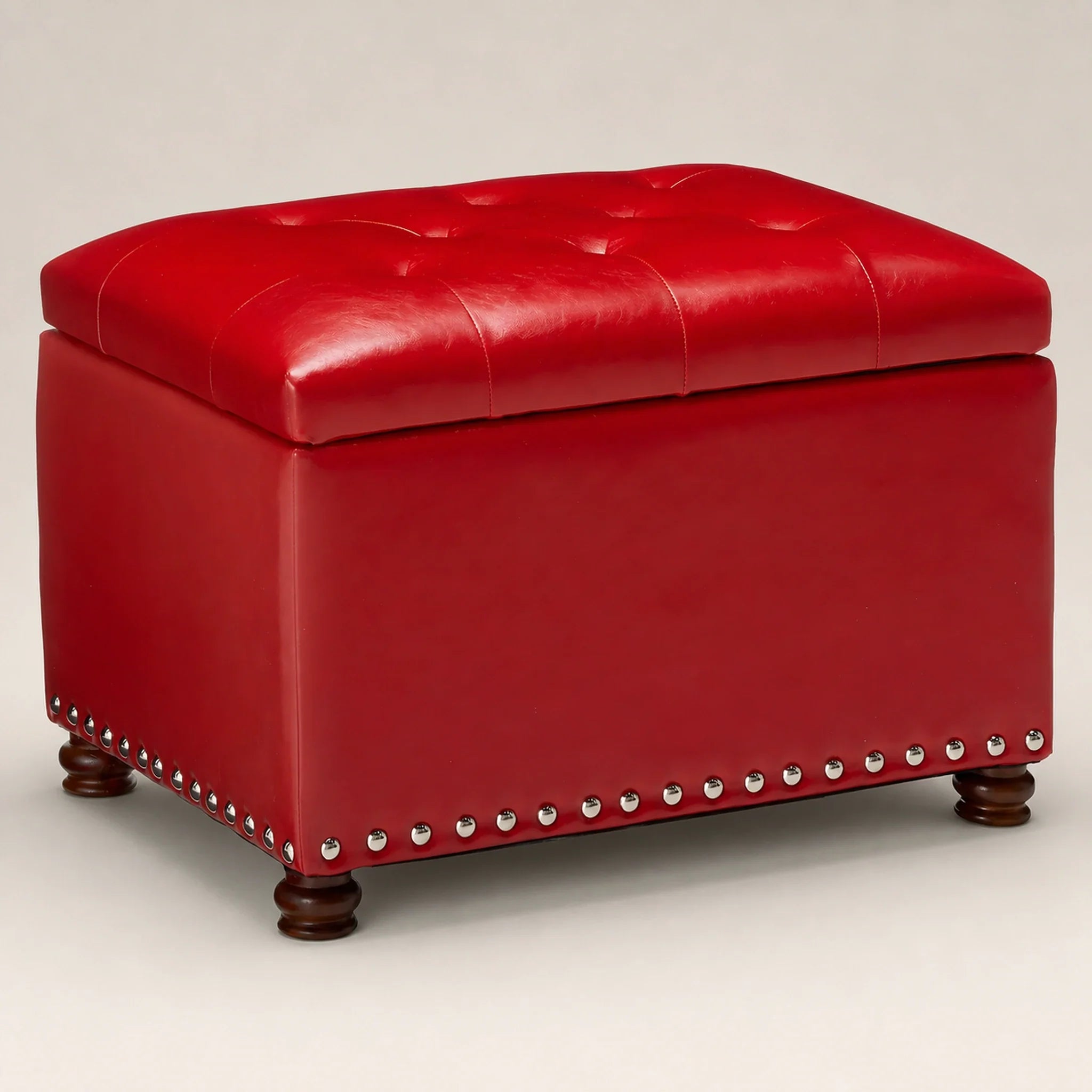 Joveco Red storage ottoman – warm studio front view