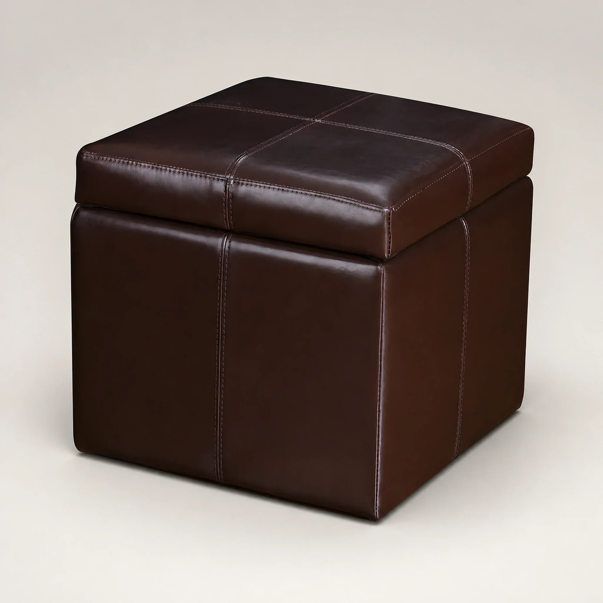 Homebeez Reddish Brown storage ottoman – warm studio front view
