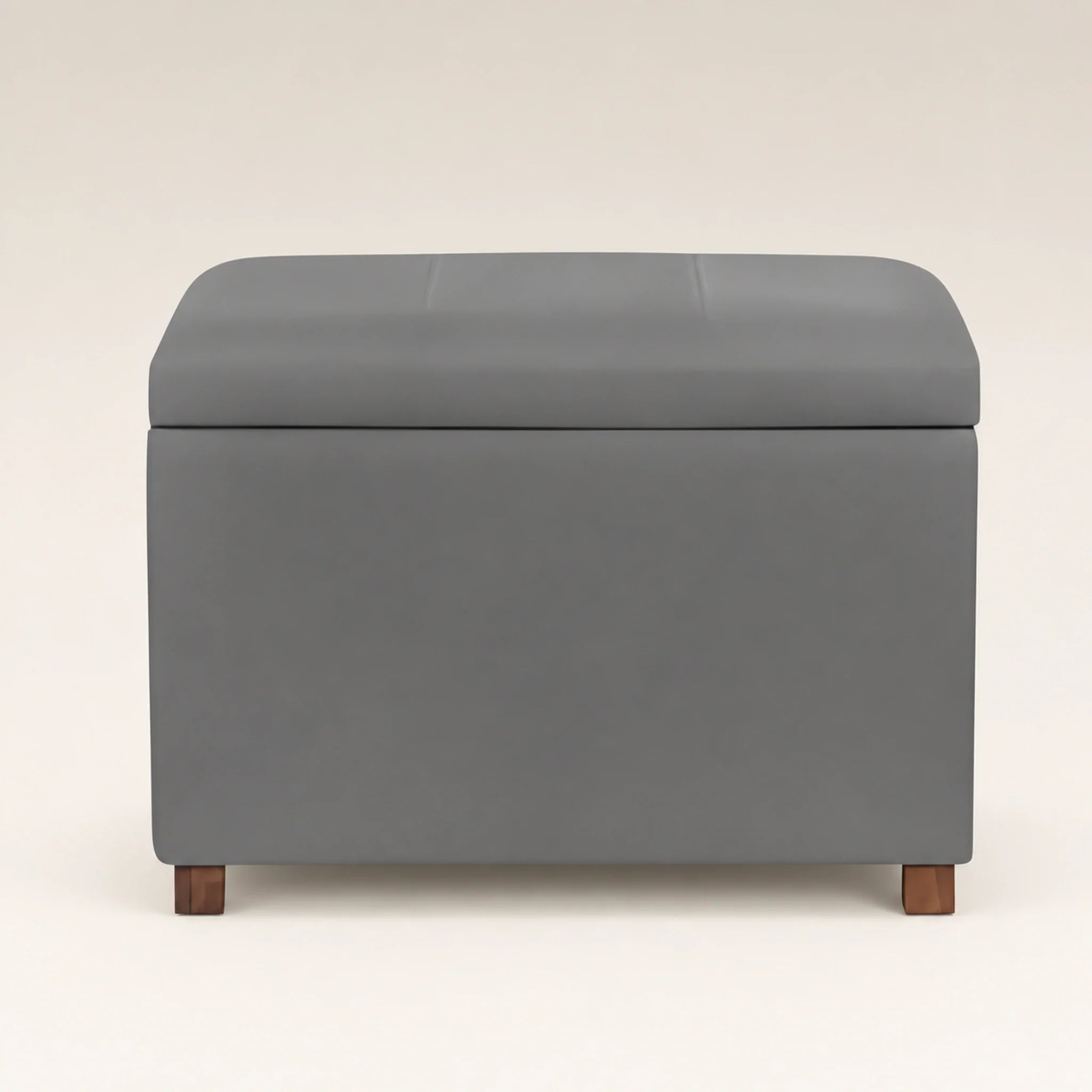 Joveco Grey storage ottoman – warm studio front view