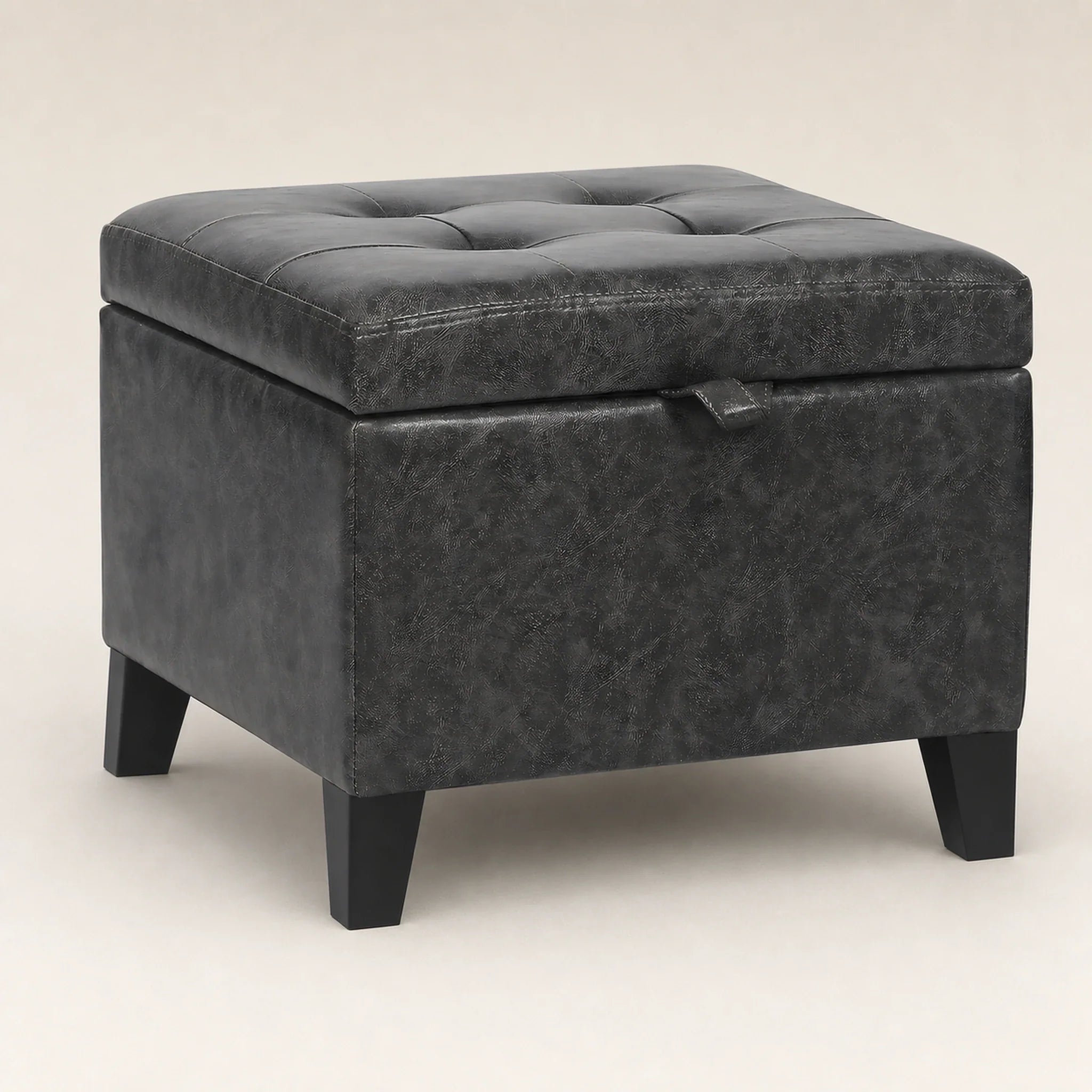 Adeco Mixed Grey With Wood Legs storage ottoman – warm studio front view#Color_Mixed Grey With Wood Legs
