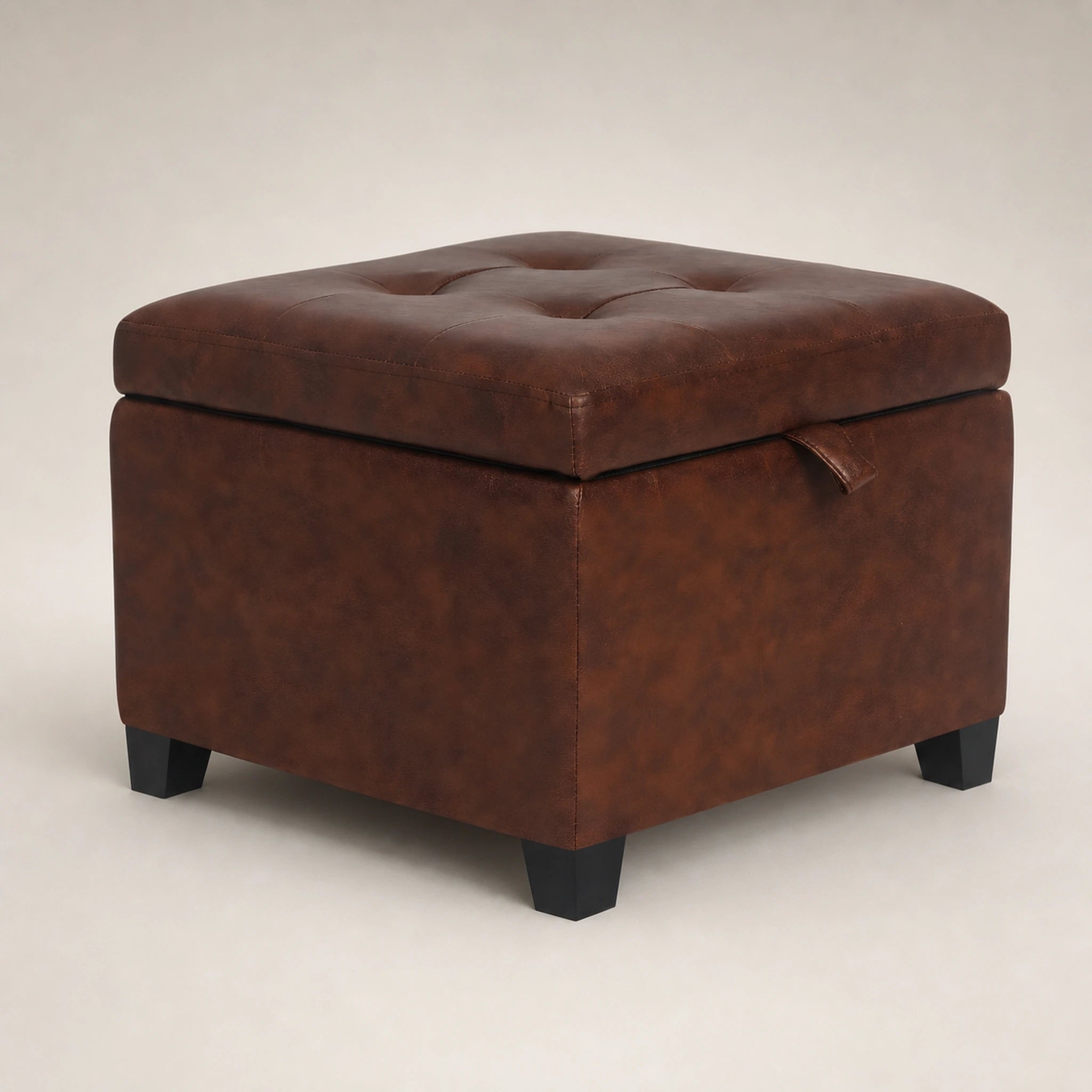 Beringia Style3 Rust Brown faux leather 17.5-inch storage ottoman – warm studio front view