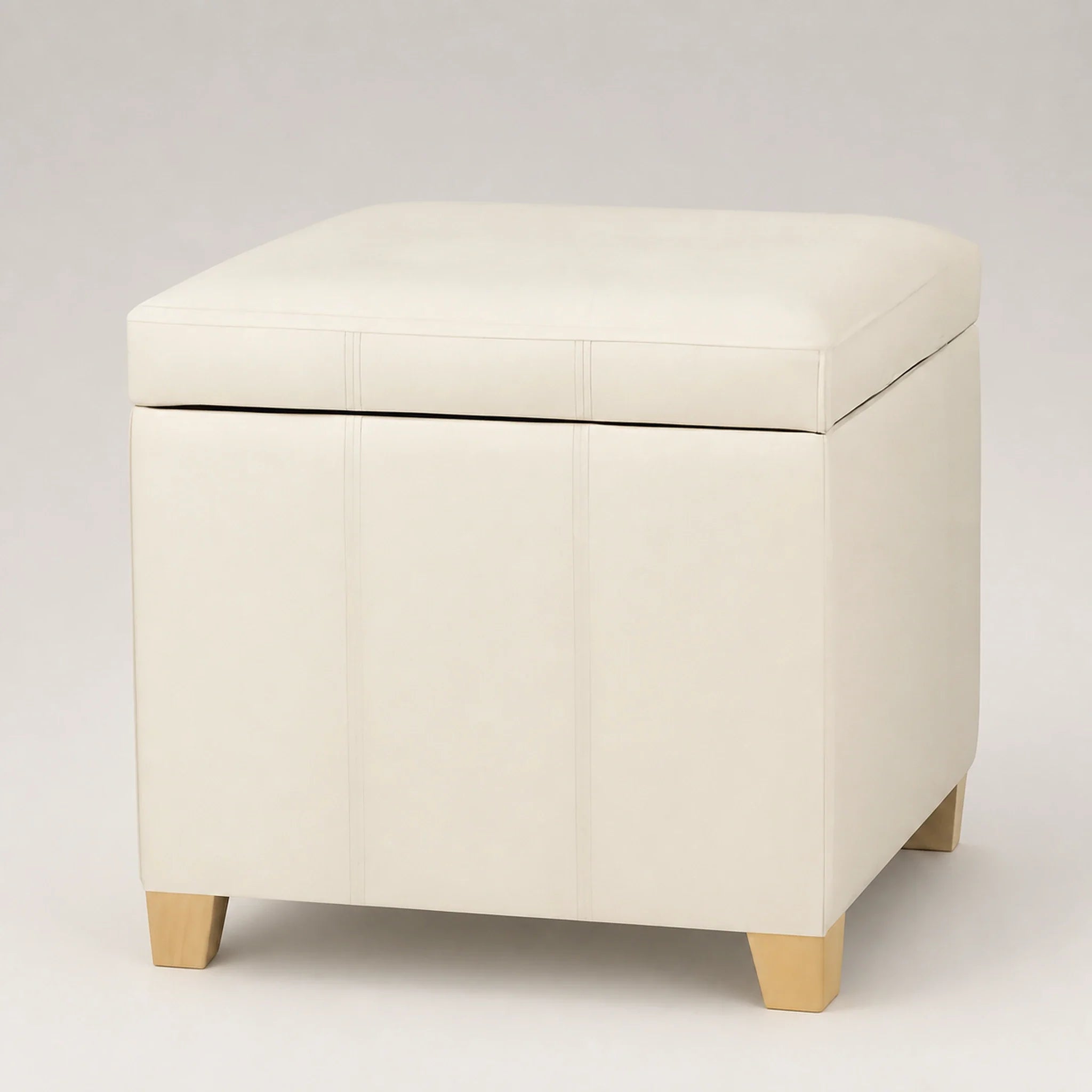 ASense Beige storage ottoman – warm studio front view