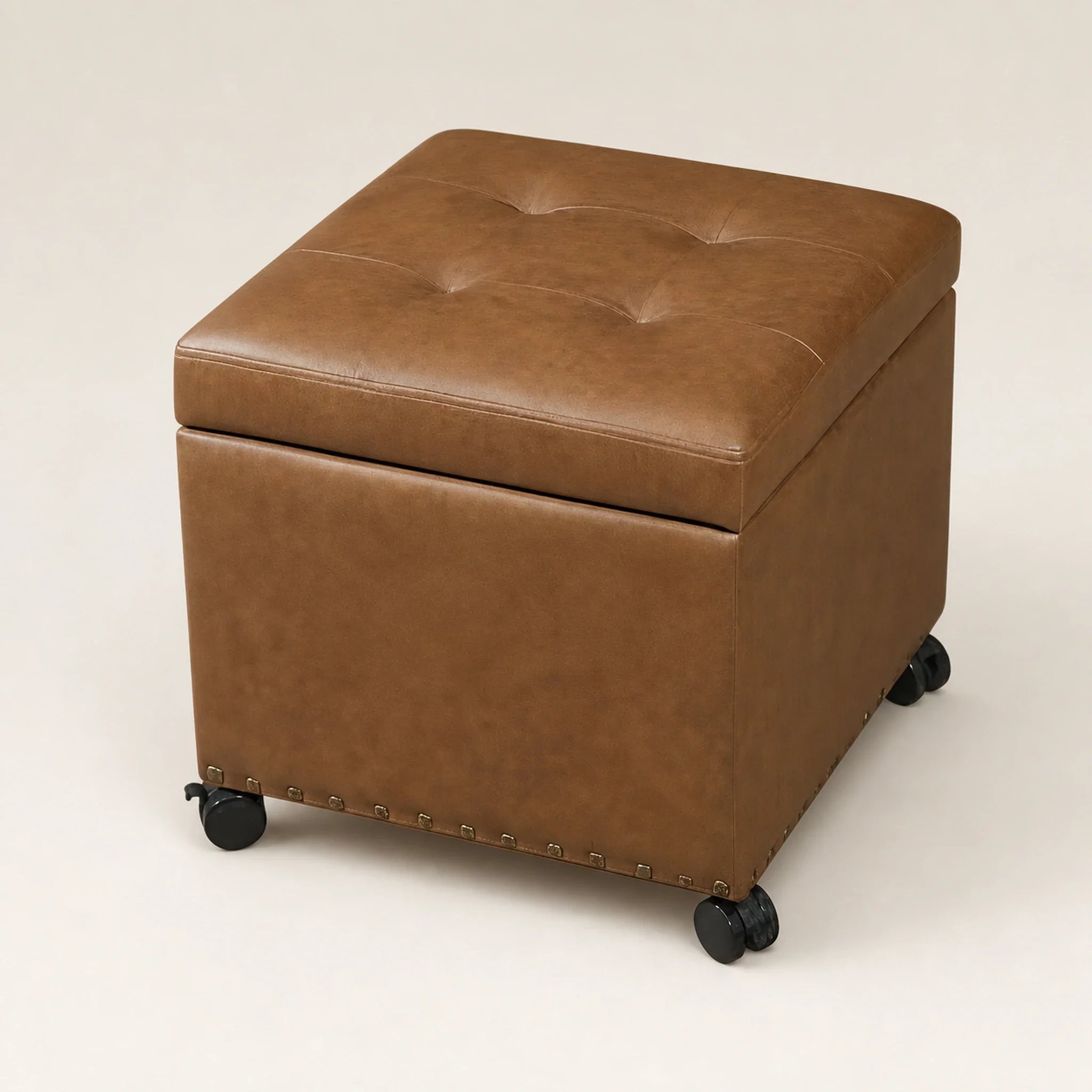 Decent Home Vintage Golden Brown storage ottoman – warm studio front view#Color_Vintage Golden Brown